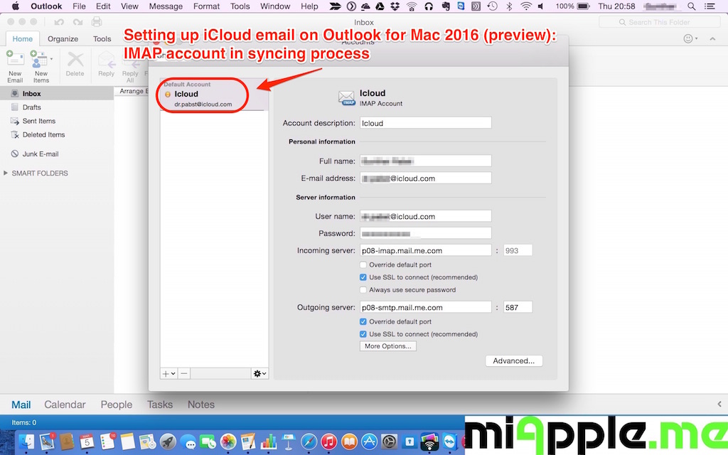 icloud email settings for outlook for mac